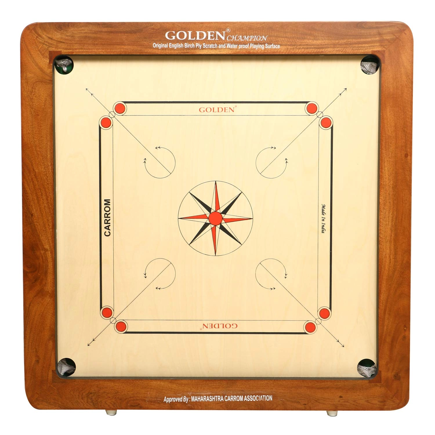Golden Carrom Board - 12mm Champion with Coins Striker & Cover