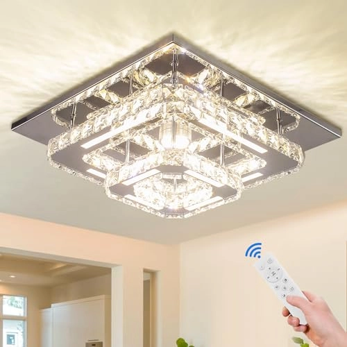 Modern Crystal Semi Flush Mount LED Ceiling Light - 3000K 4000K 6000K Dimmable