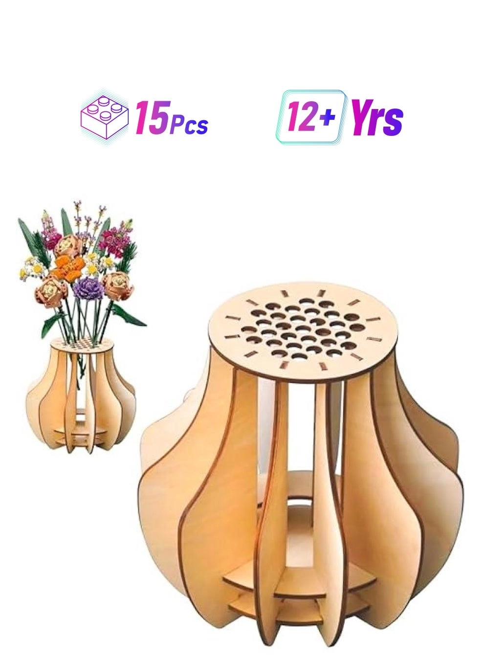 Generic Wooden Vase for LEGO Flowers