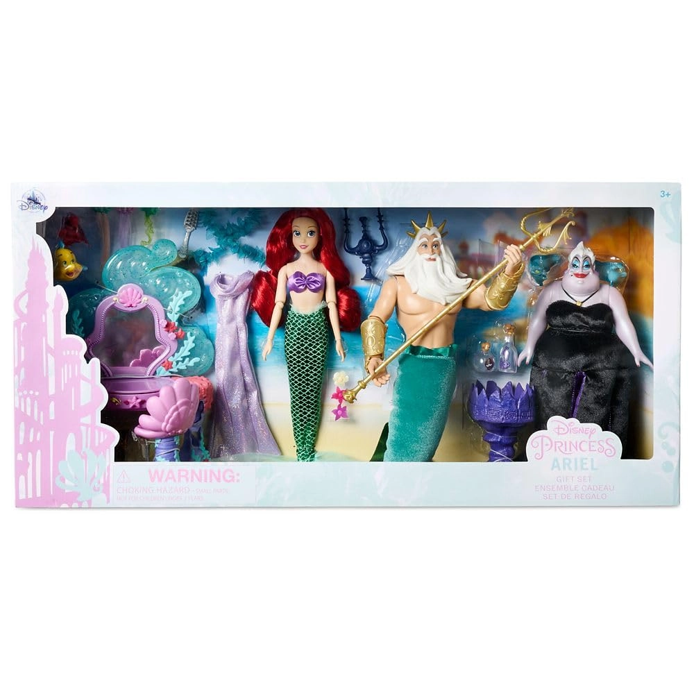 Disney Store Ariel Doll + Ursula Doll + King Triton Doll + Sebastian Figure + Flounder Figure + Flotsam Figure + Jetsam Figure