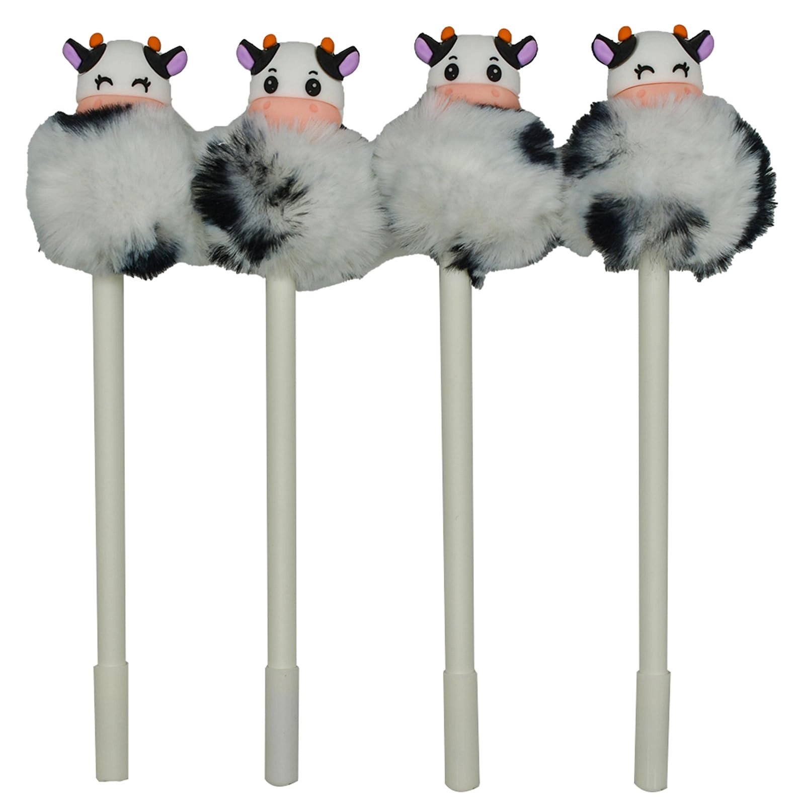 Plush Milk Cow Pom Pom Pen - 4 PCS 0.5 mm