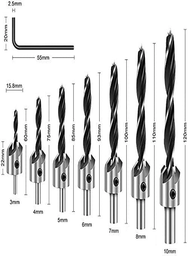 Countersink Drill Bit Set - Hss 7 pcs 3mm to 10mm