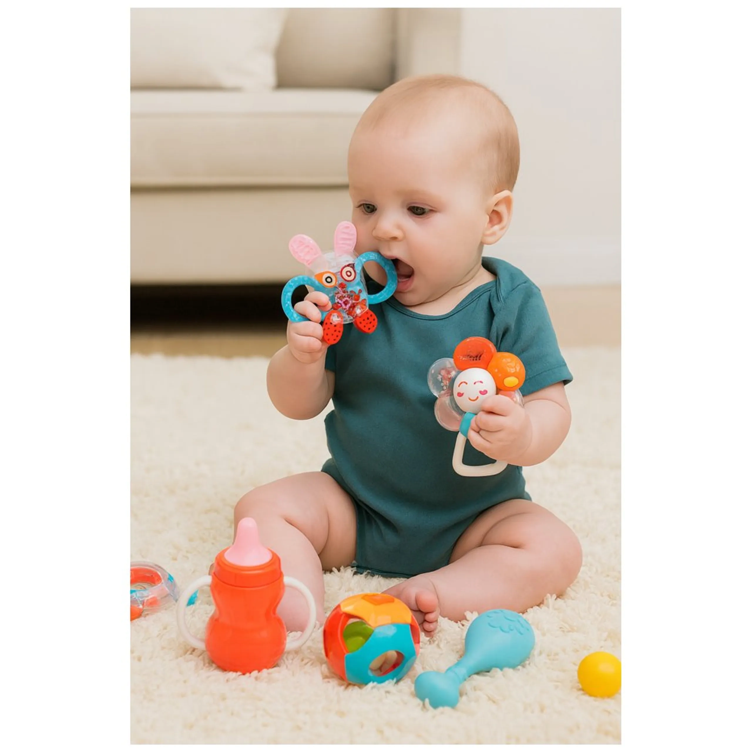 Baby Rattles And Teether Toy Set - Suitable for 0 month & above BPA-free, non-toxic, and baby-safe materials 8Pcs