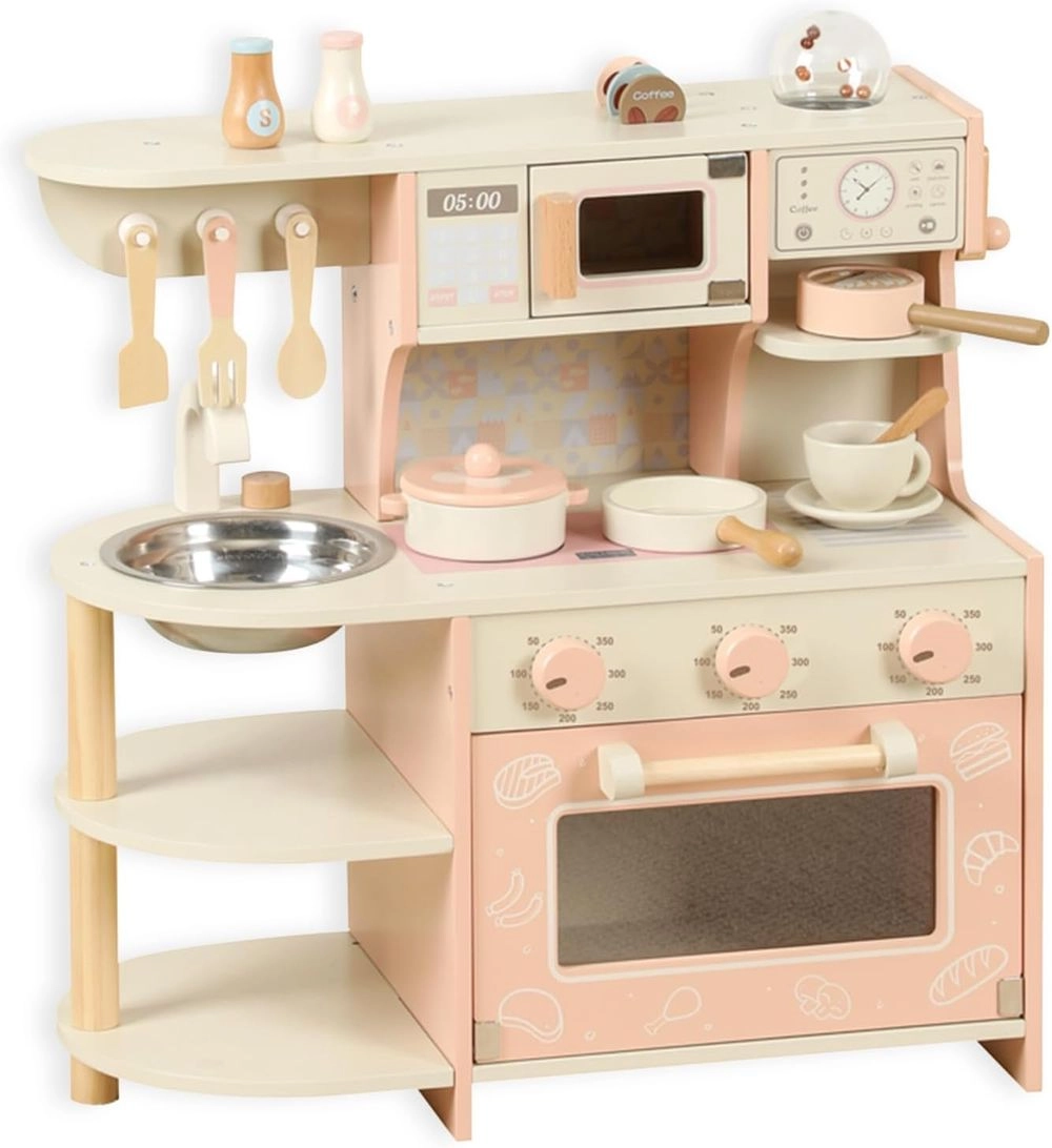 Little Angel Kids Wooden Play Kitchen Set - With Accessories (5551007-MSN24008)