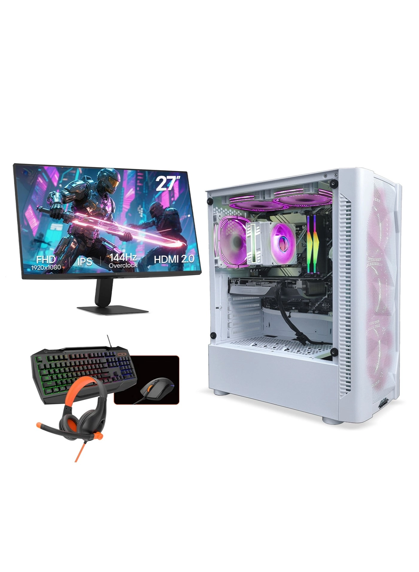 Gaming PC - 16GB 1TB i5-12400F + Monitor + Keyboard Mouse Headset + Windows 11 Pro