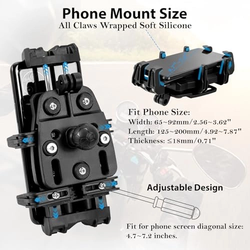 Motorcycle Phone Mount - Vibration Dampener Adjustable Handlebar Fit 5.4''-7.2'' Smartphone