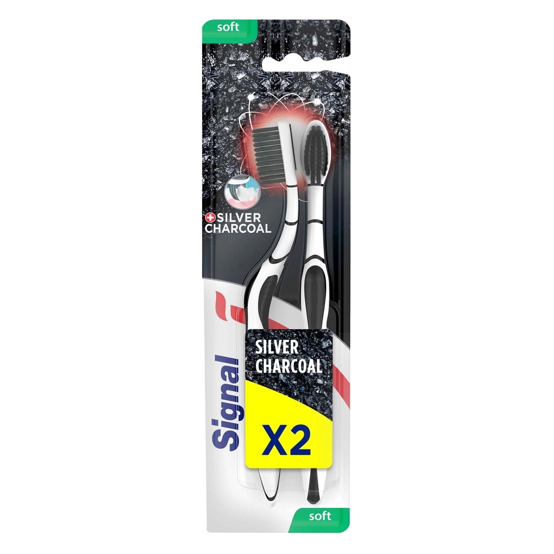 Silver Charcoal - Soft Bristle Multicolour 2-Piece Pack