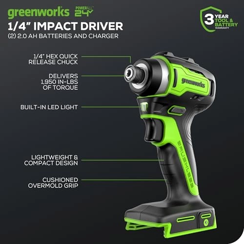 24V Brushless Impact Driver - 1950 in./lbs 1/4-inch Hex
