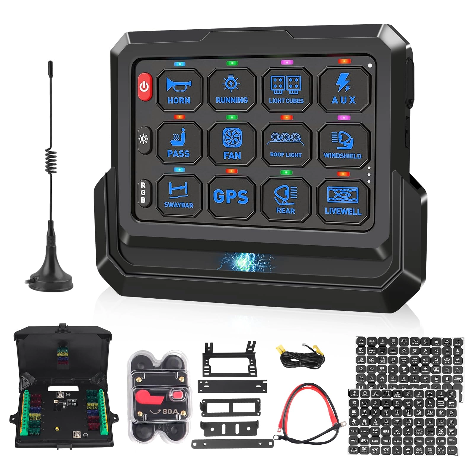 chelhead 12 Gang Switch Panel - Wireless RGB Universal 12V/24V