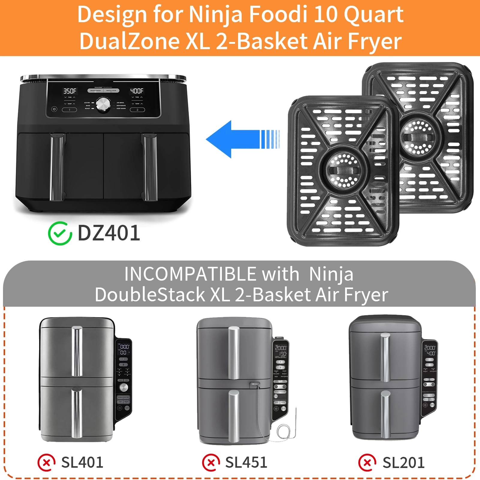 Air fryer grill rack - Stainless steel 2 piece(s) + Magic cleaning cloth - 1 piece(s)