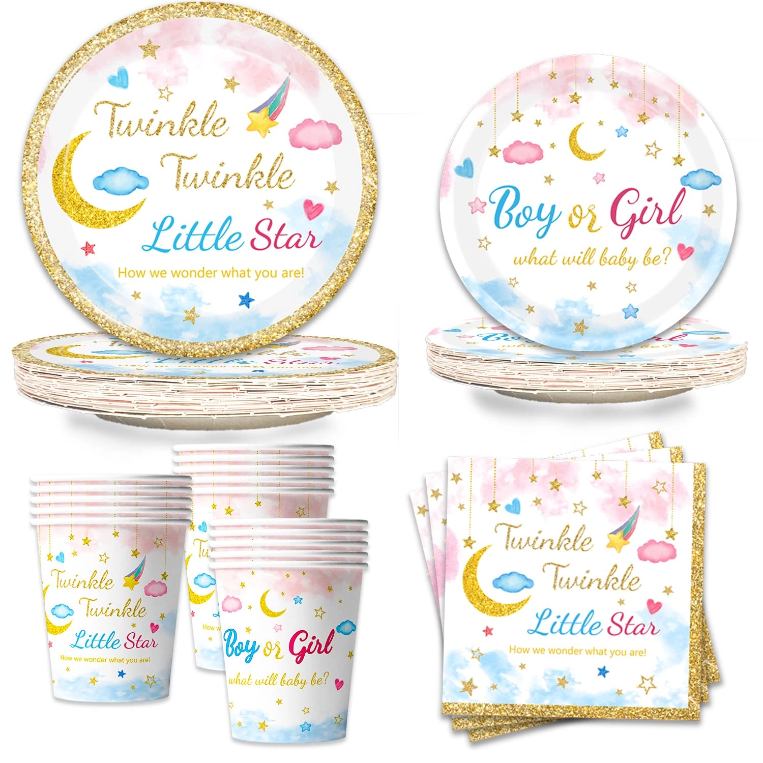 Oigco Twinkle Twinkle Little Star Tableware Set - 96Pcs Baby Shower