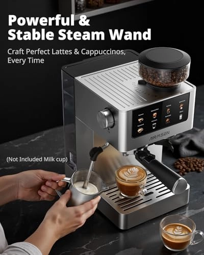 Bean to Cup Coffee Machine - Conical Burr Grinder Milk Frother