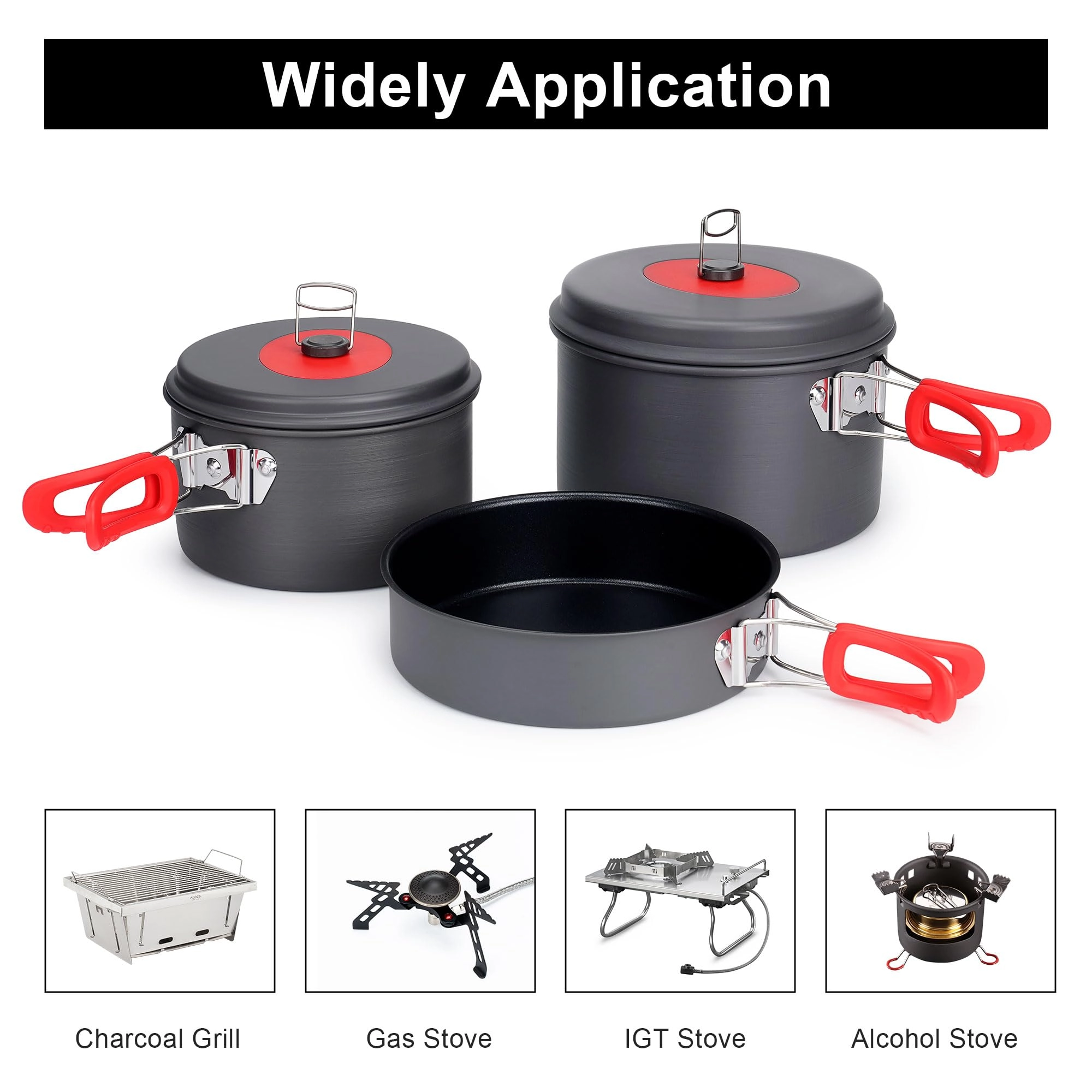 Camping Cookware Set - 3 3.5L 2.2L