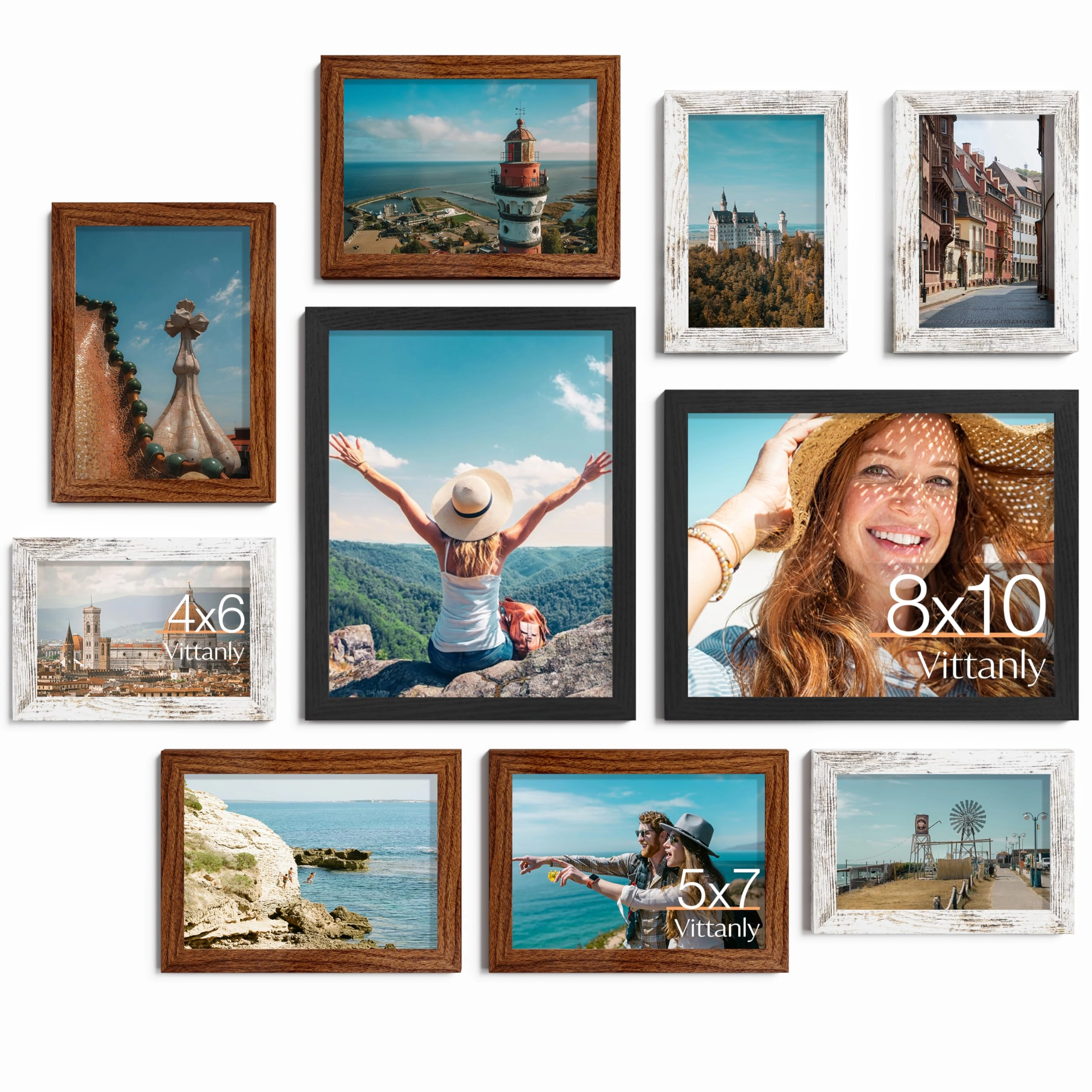 Picture Frames Set - 10 Pack Rustic Grey