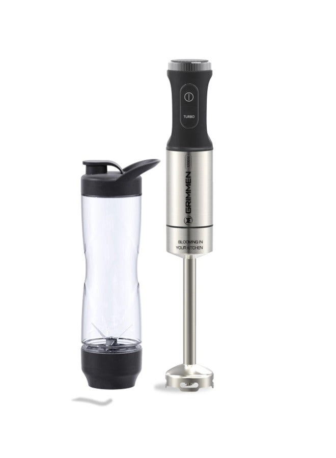 Hand Blender Full Set - Complete 5-Piece Kit Single-Button Smart Speed Control 4-blade black titanium-coated blades