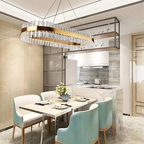 Rectangle Crystal Led Chandelier - Gold L60 W30 H15cm