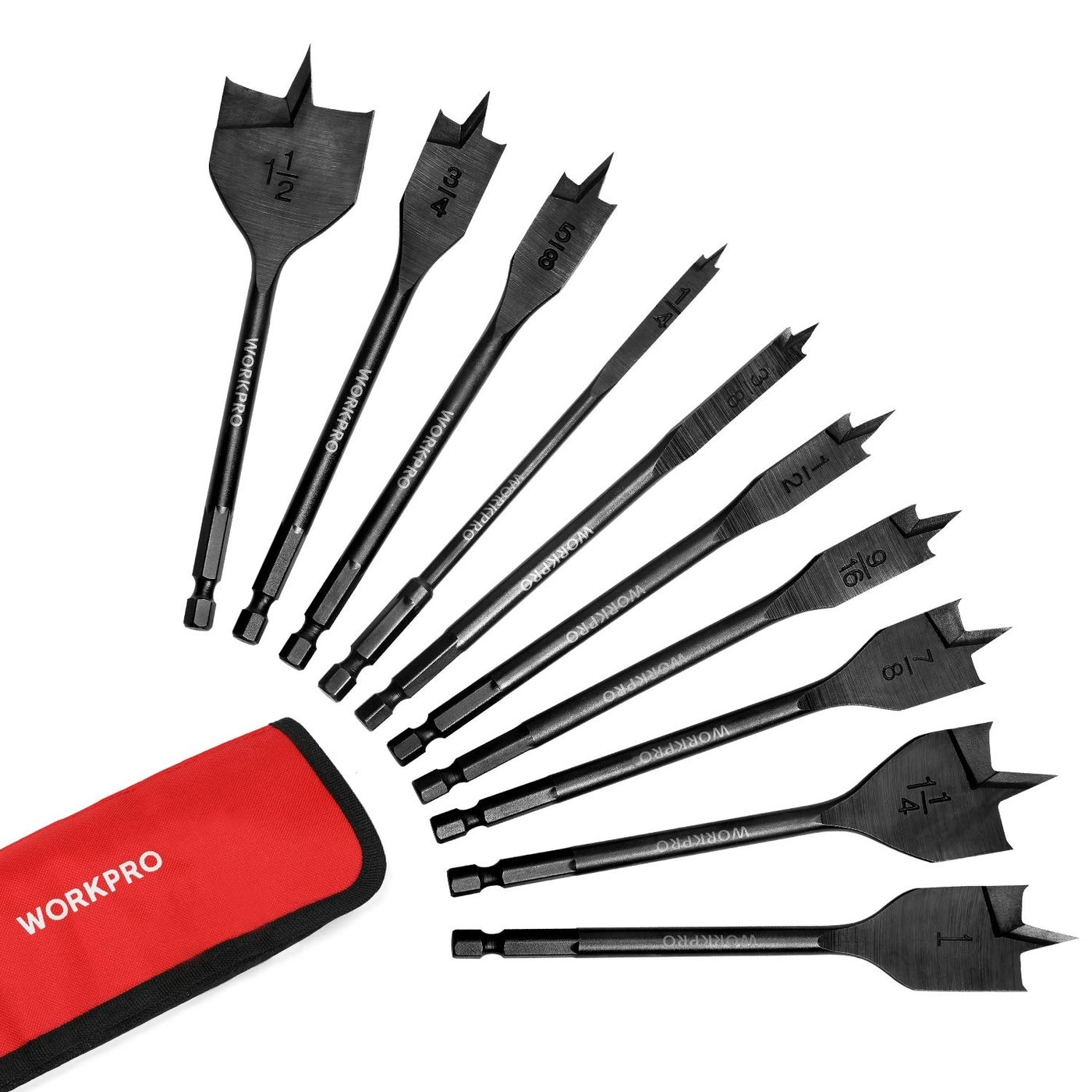WORKPRO Spade Drill Bit Set - HIGH-CARBON STEEL 10-Piece 1/4" to 1-1/2"