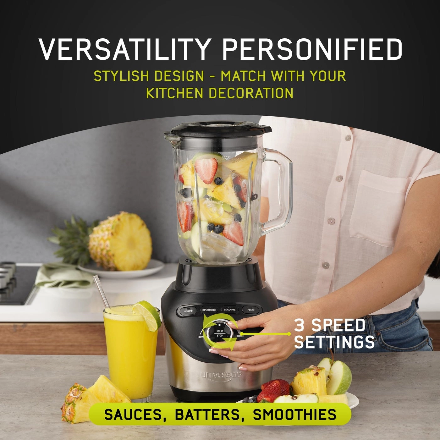 Turbo Elite Max - Glass Pitcher 3 Speed Settings 6 Stainless Steel Blades
