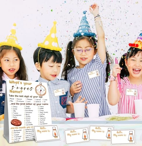 What's Your S'Mores Name Game - 1 double-sided printed sign and 30 stickers Birthday