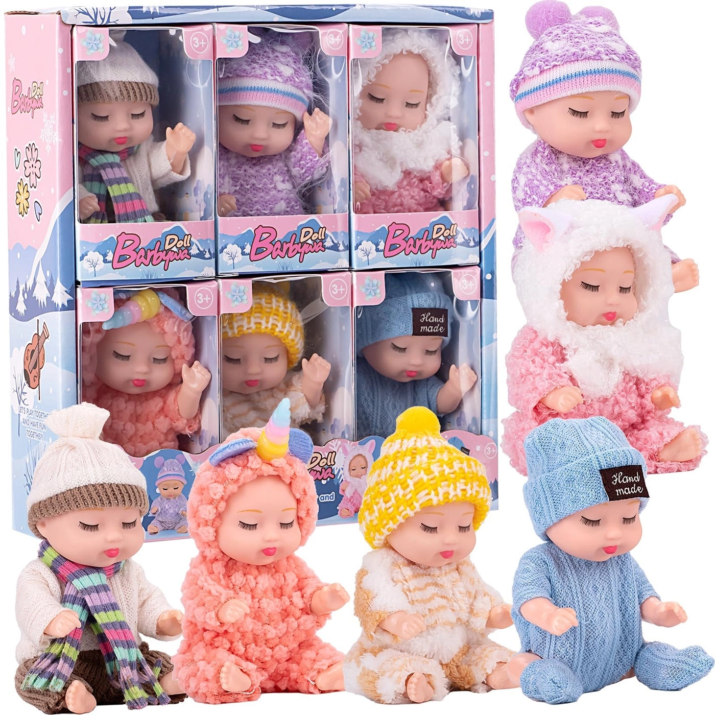 Mini Baby Doll - 4 Inch 6pcs Gift Set Ages 3+