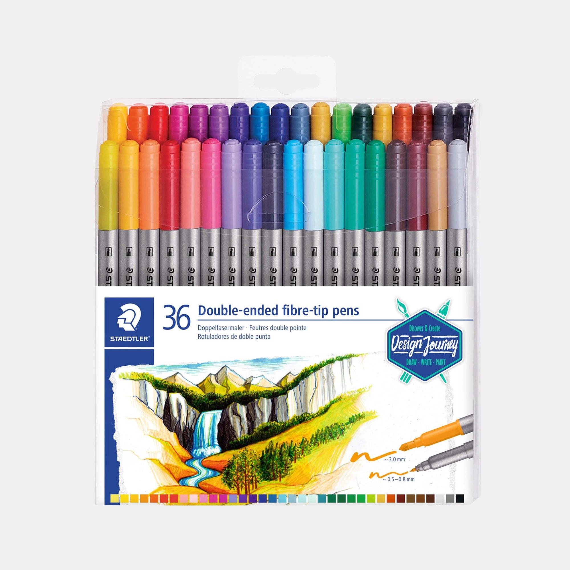 Staedtler Double-End Fibre-Tip Pens - 36 Assorted Colours Approx. 3.0 Mm Approx. 0.5 - 0.8 Mm