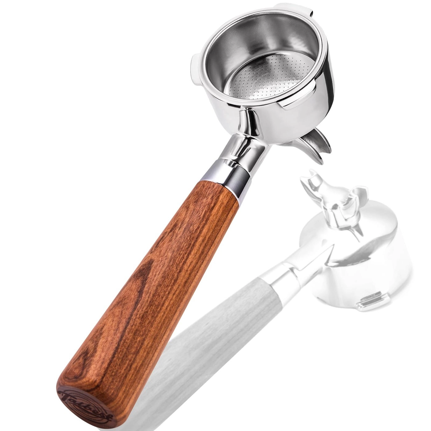 TaiBest Portafilter - Dual Spout Siam Rosewood Grip 304 Stainless Steel Basket