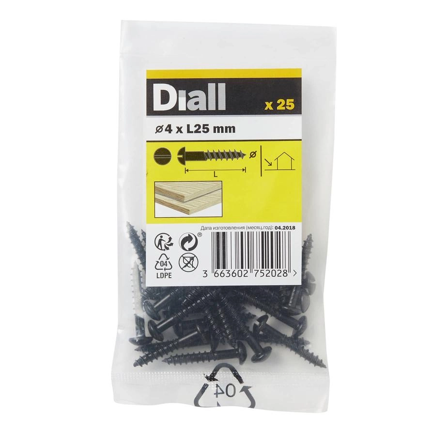 Diall Carbon Steel Dome Wood Screw Pack 4mm 25mm