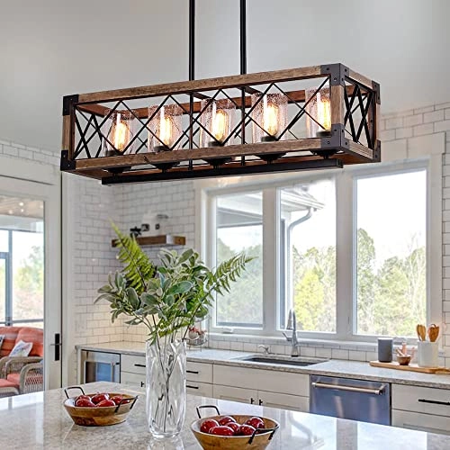 Rectangle Wood Chandelier - Dimmable