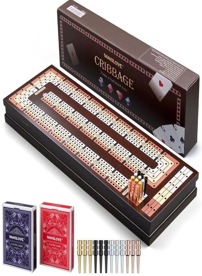 Cribbage Board - 4-Track Wooden Magnetic Scoreboard