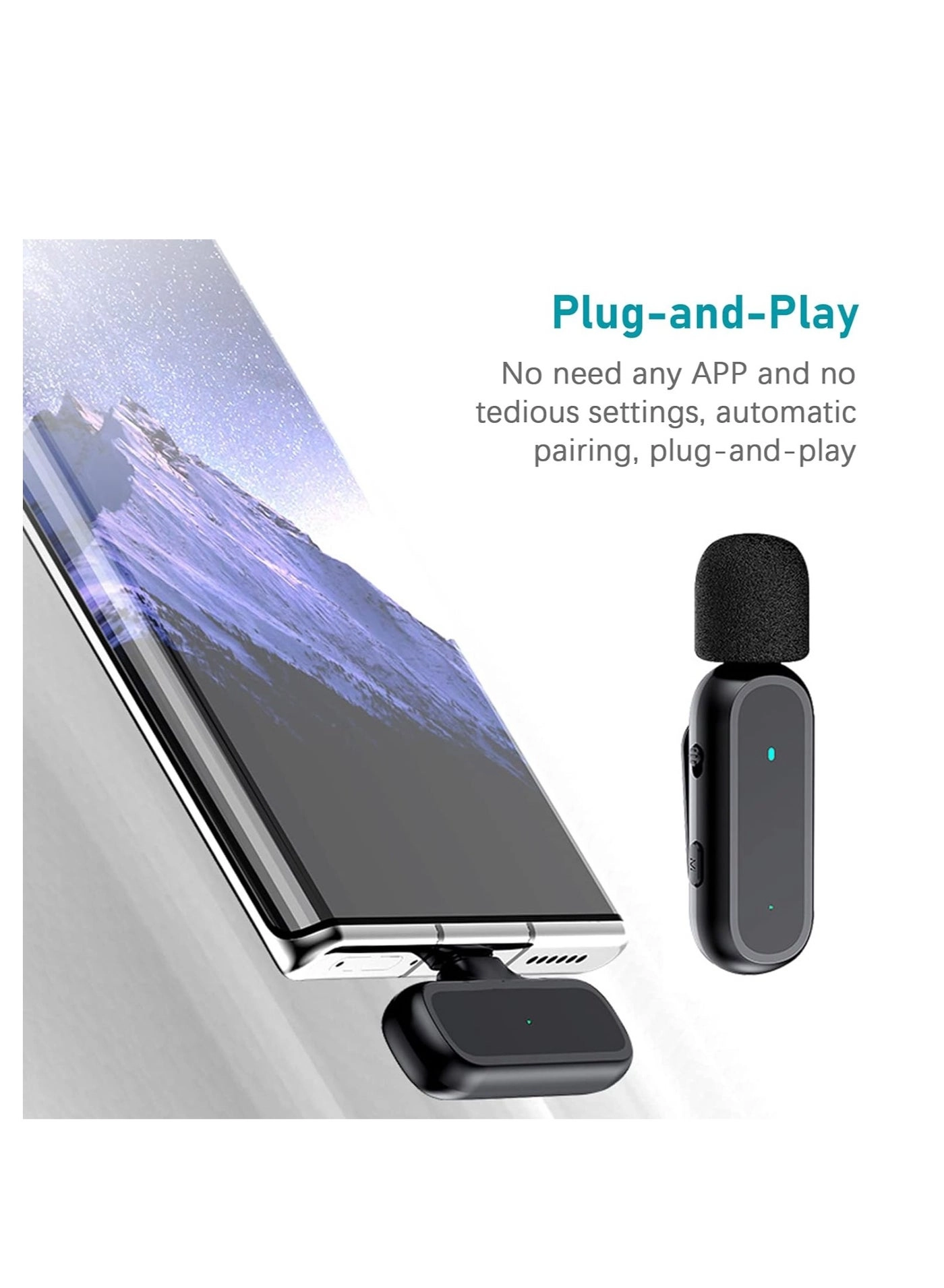 Wireless Microphone System - 20M Transmission Range Type-C Receiver Wireless Charging Case