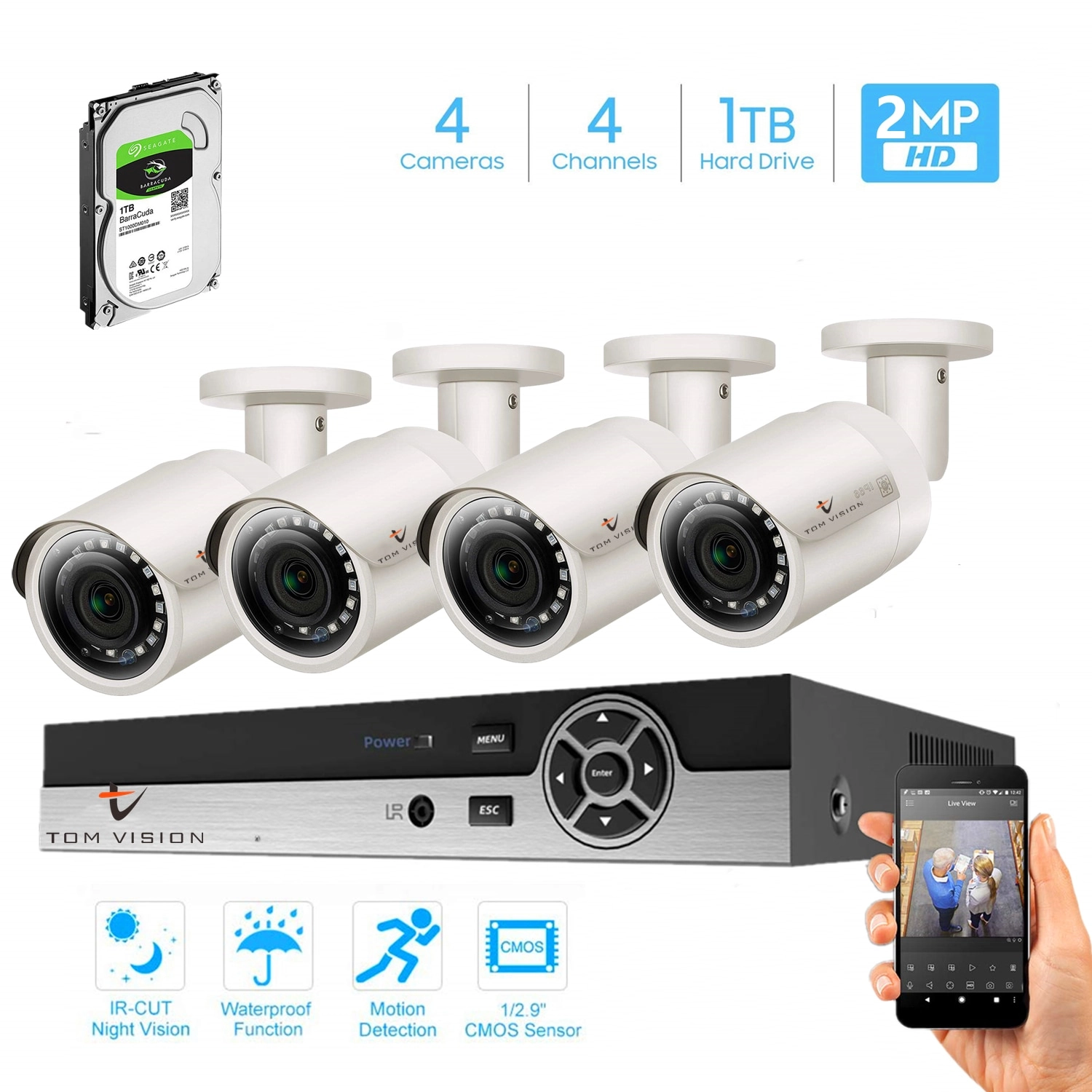 4 Channel DVR + 1080P Bullet Security Camera + 1TB Hard Disk