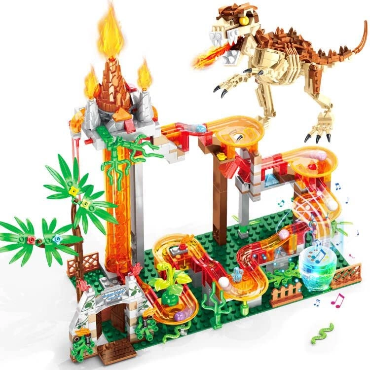 MZA STORES Dinosaur Building Block Set - Electric Marbles Run Track Dinosaur Park