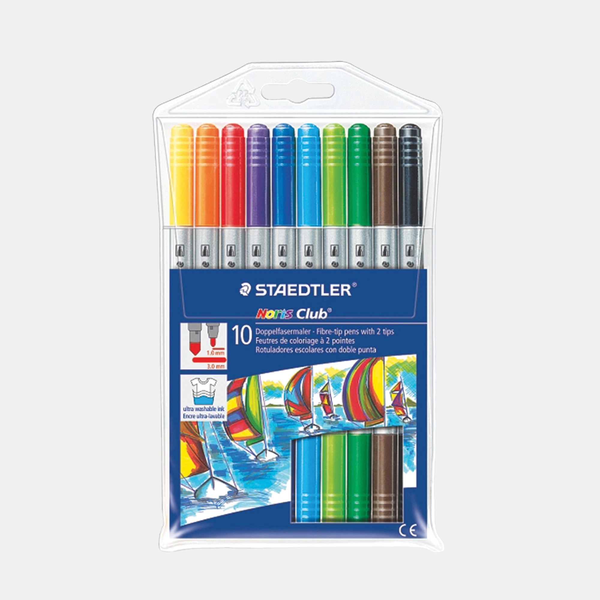 Staedtler Double Ended Fibre Tip Pen - Pack of 10 Assorted Colors 1.0 mm/3.0 mm