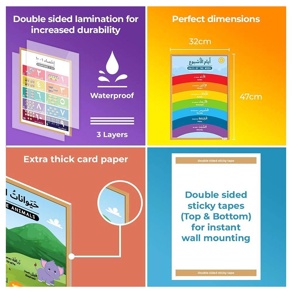 Arabic Educational Preschool Posters Chart - thick paper card 44.6 x 33 x 0.9 cm