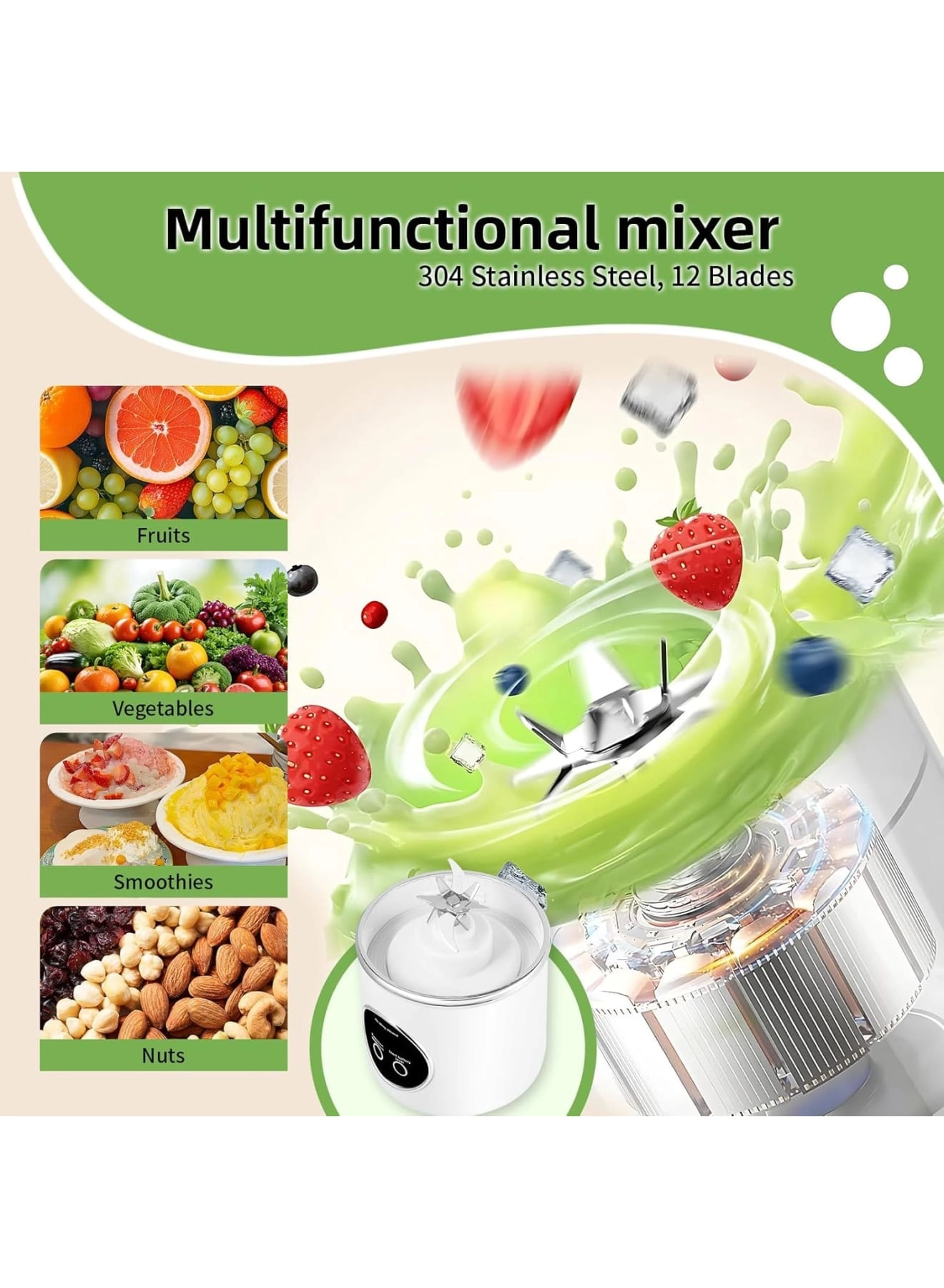 Portable Blender Smoothie Maker - Rechargeable Leakproof Lid Sip Spout