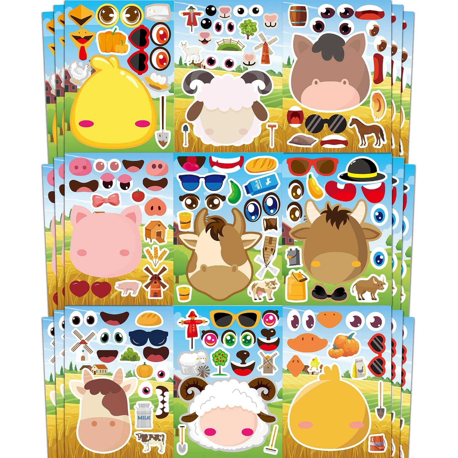 ozepao Farm Animals Activity Sticker Book Make-A-Face 36 pcs