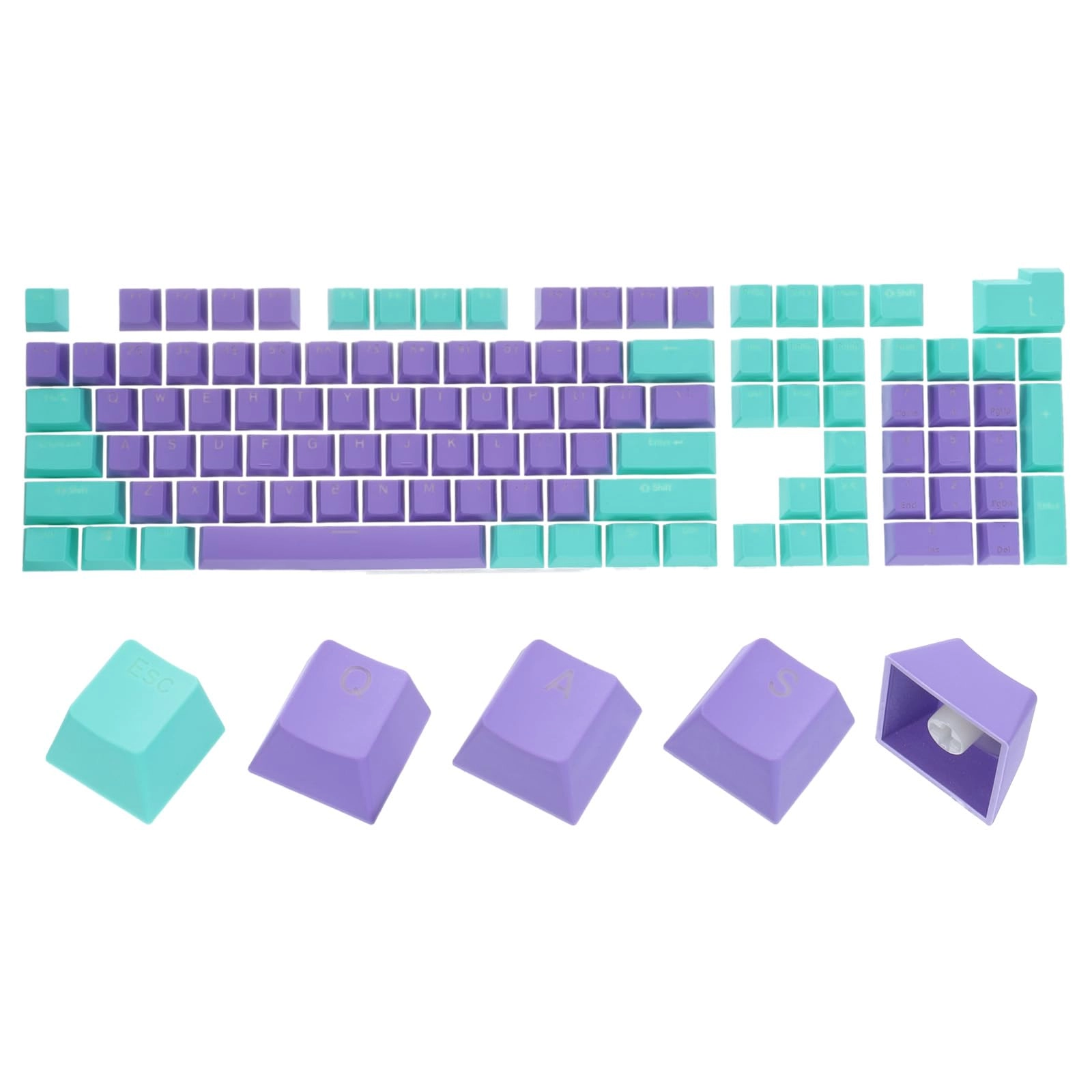 QUARKZMAN 104 Keys PBT Keycap Set - OEM Profile Double Shot Purple and Turquoise