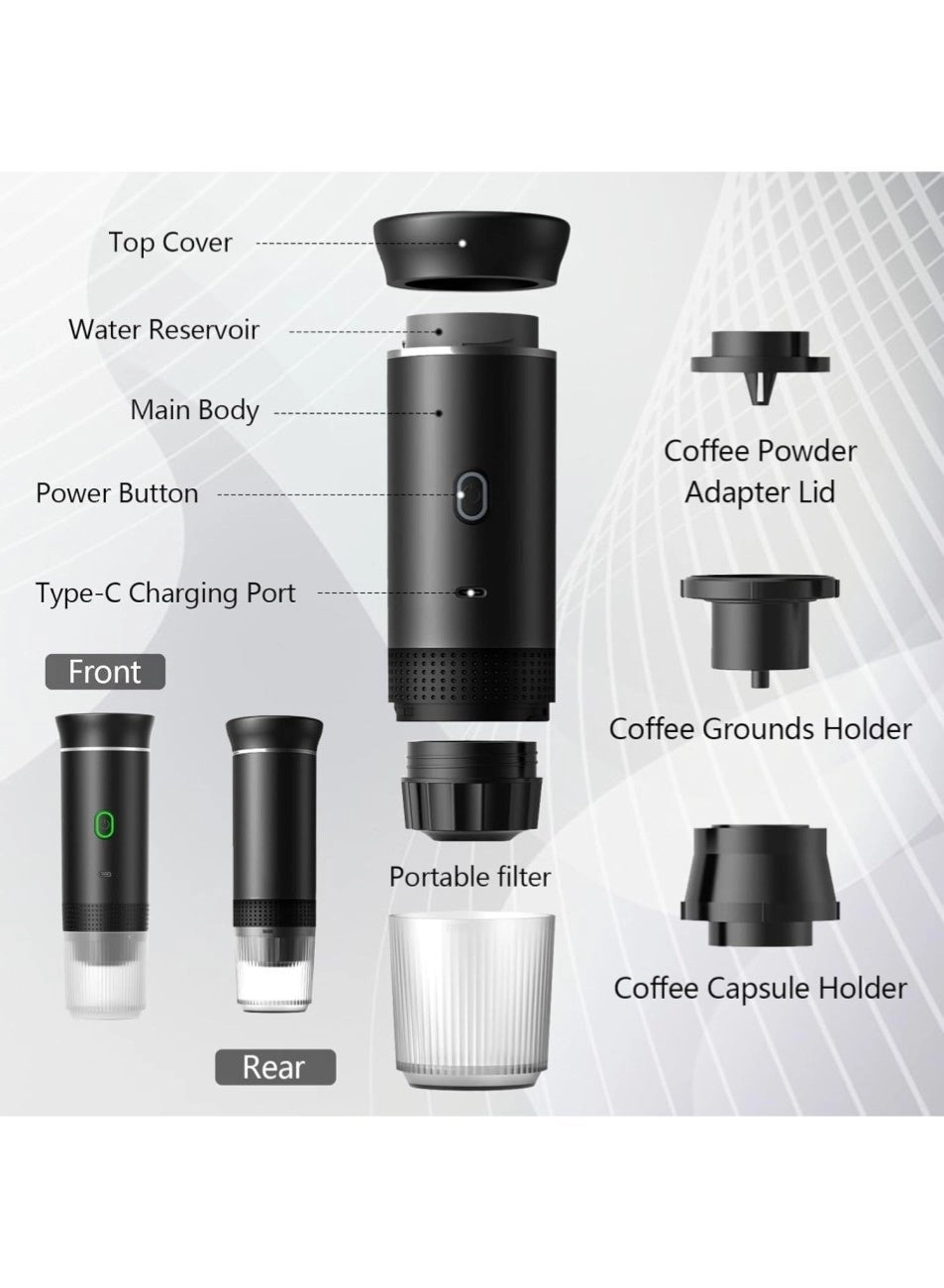 Portable Coffee Maker - 3-in-1 USB-C Charging