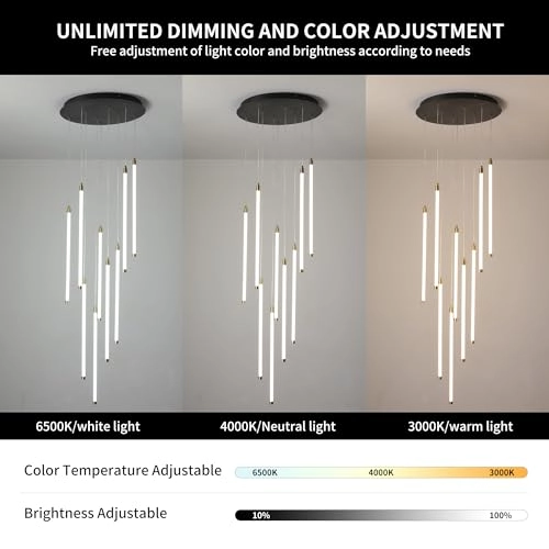 Modern Dimmable LED Staircase Big Chandelier - 3000K to 6000K Dimmable