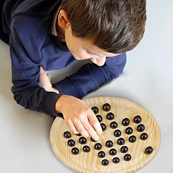 Solitaire Round Board - 33 Marbles Wooden Black