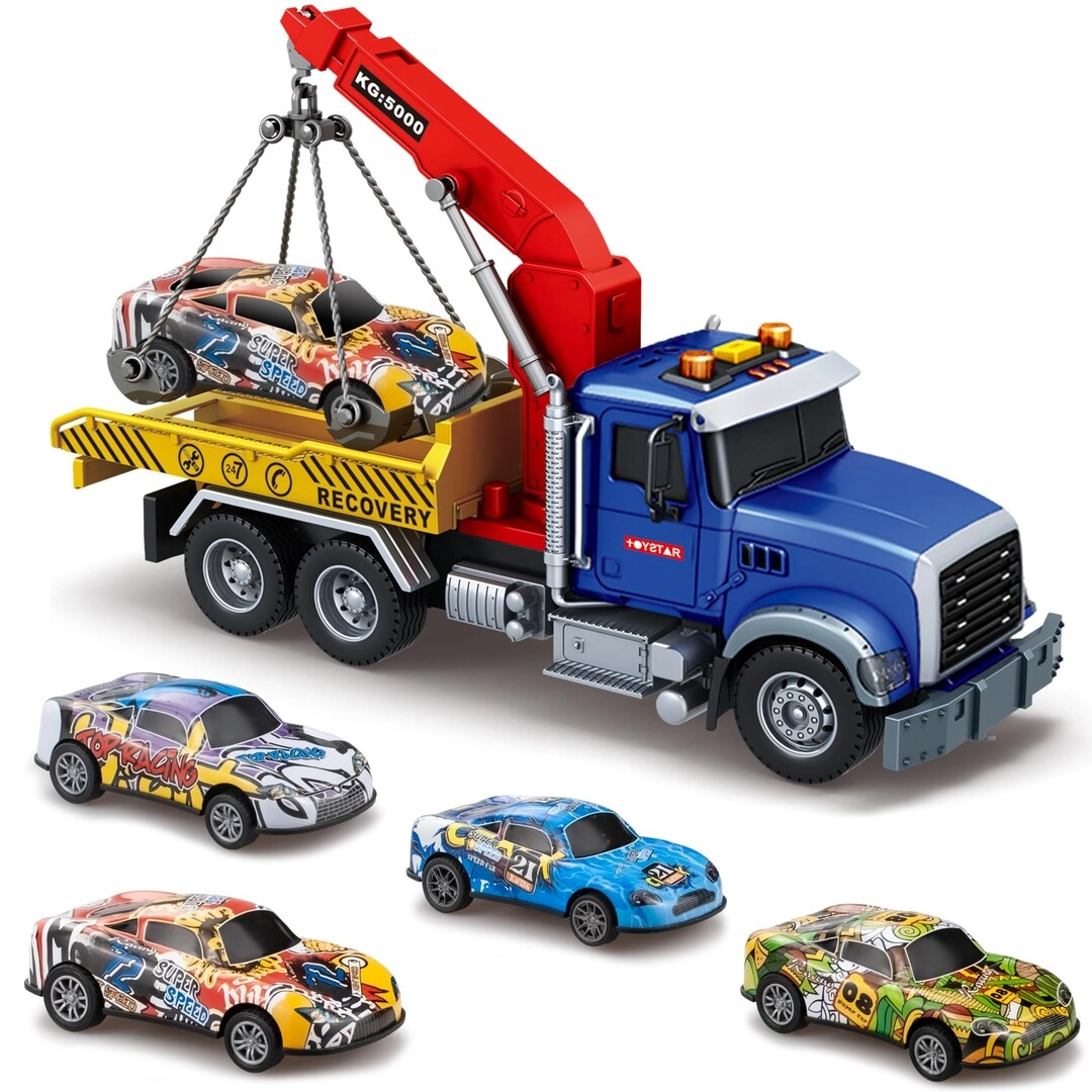 i diy Tow Truck - 12.6(L)x4.5(W)x9.5(H)inches Friction powered Sound and flashing lights