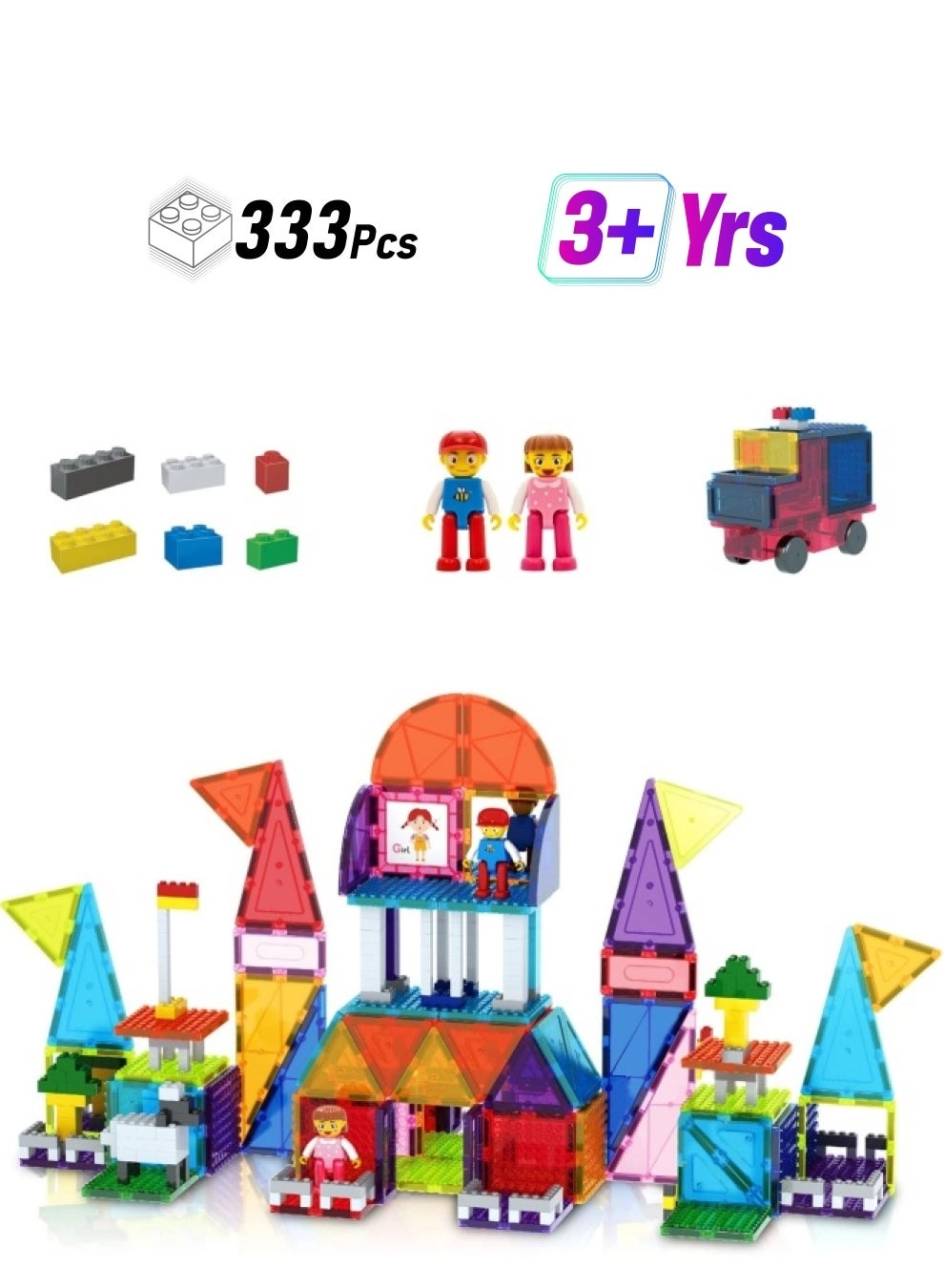 Magnetic Brick Tile and Magnetic Tile Combo Set - 333pcs