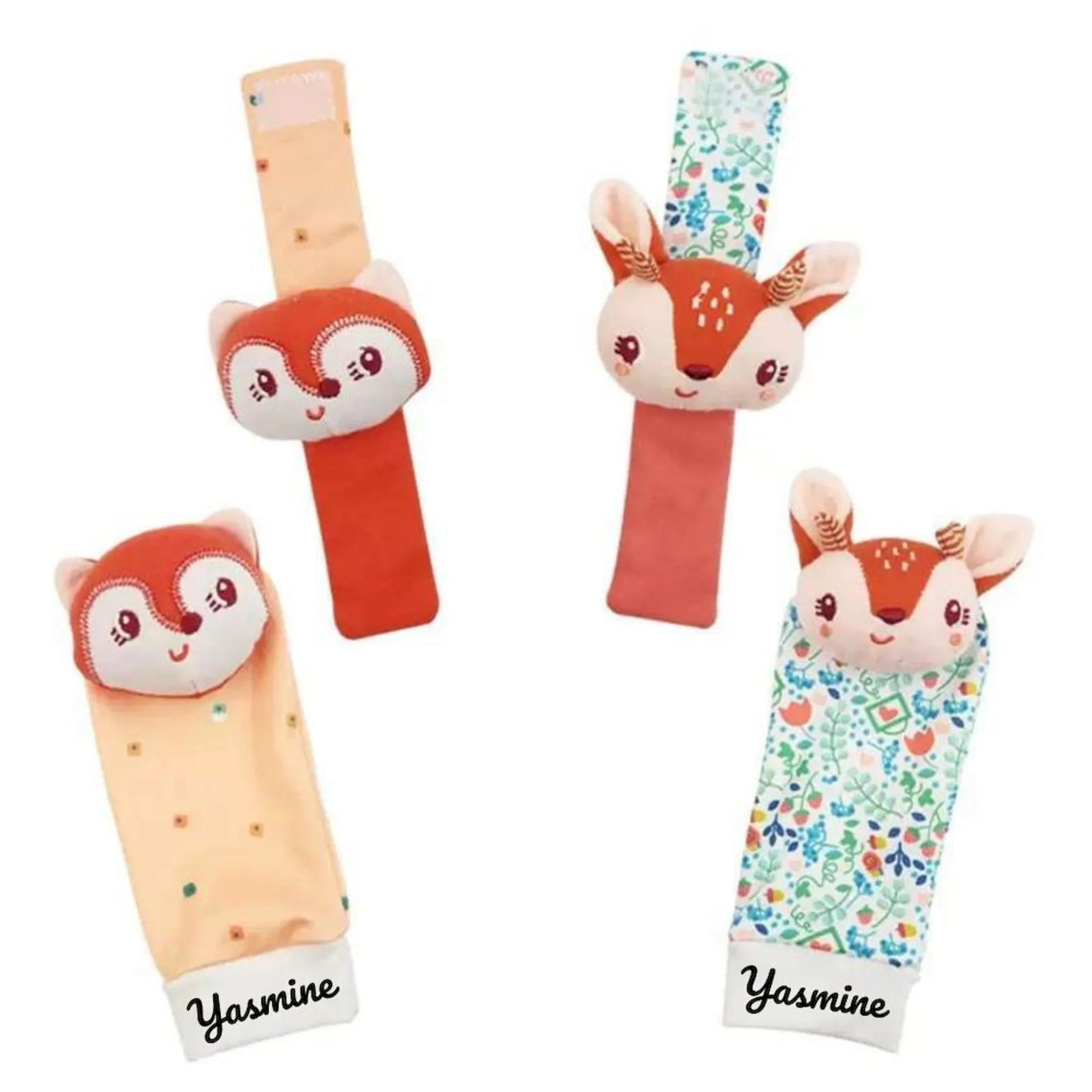 Personalized Wrist Rattle And Foot Finder - Suitable for 0 month & above Fox And Deer