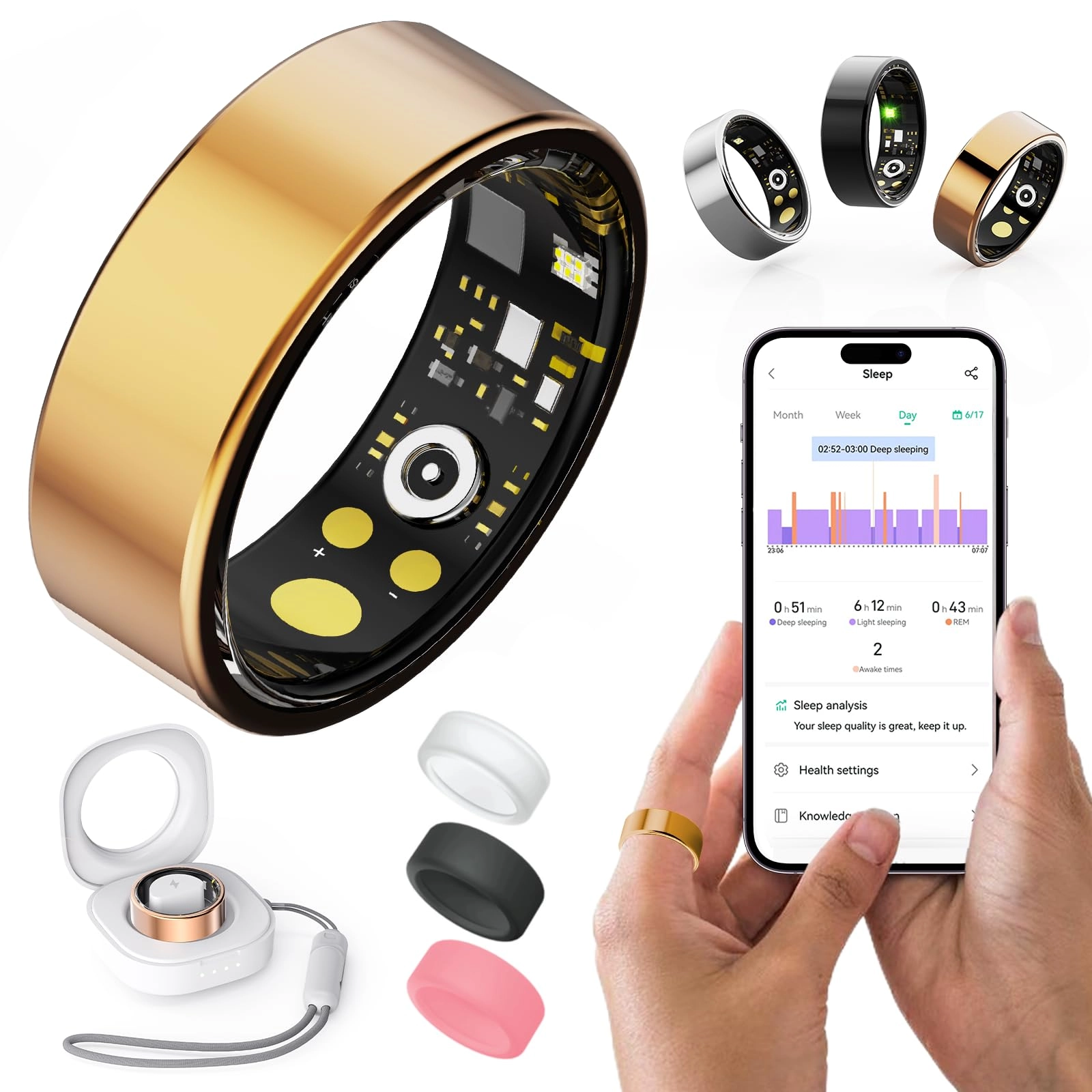 RICHCLLCTR Smart Ring - 9# Gold Heart Rate Blood Oxygen