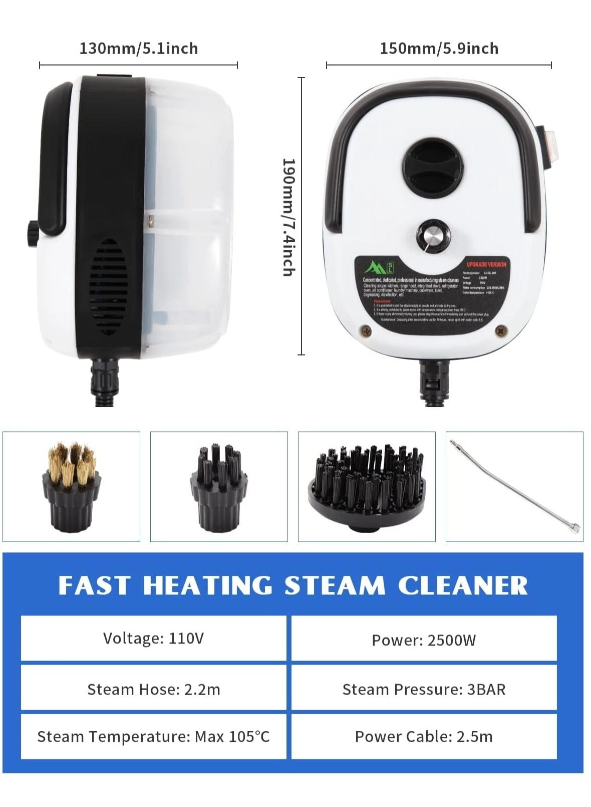 Portable Steam Cleaner - 3.0Bar 1100mm