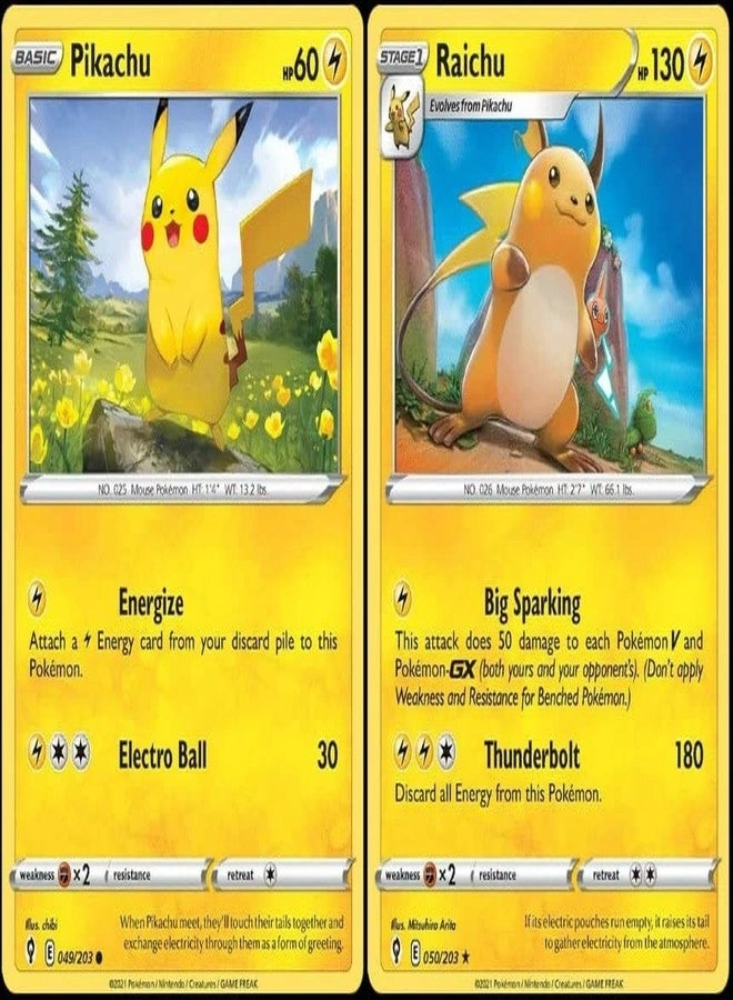 Pokémon Evolving Skies Raichu 050/203 + Evolving Skies Pikachu 049/203