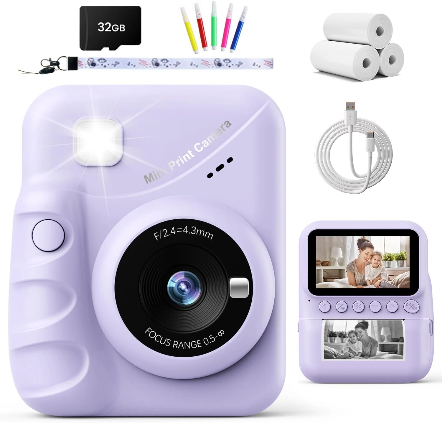 TIATUA Kids Camera Instant Print - 3-inch HD Screen 1080P 32GB