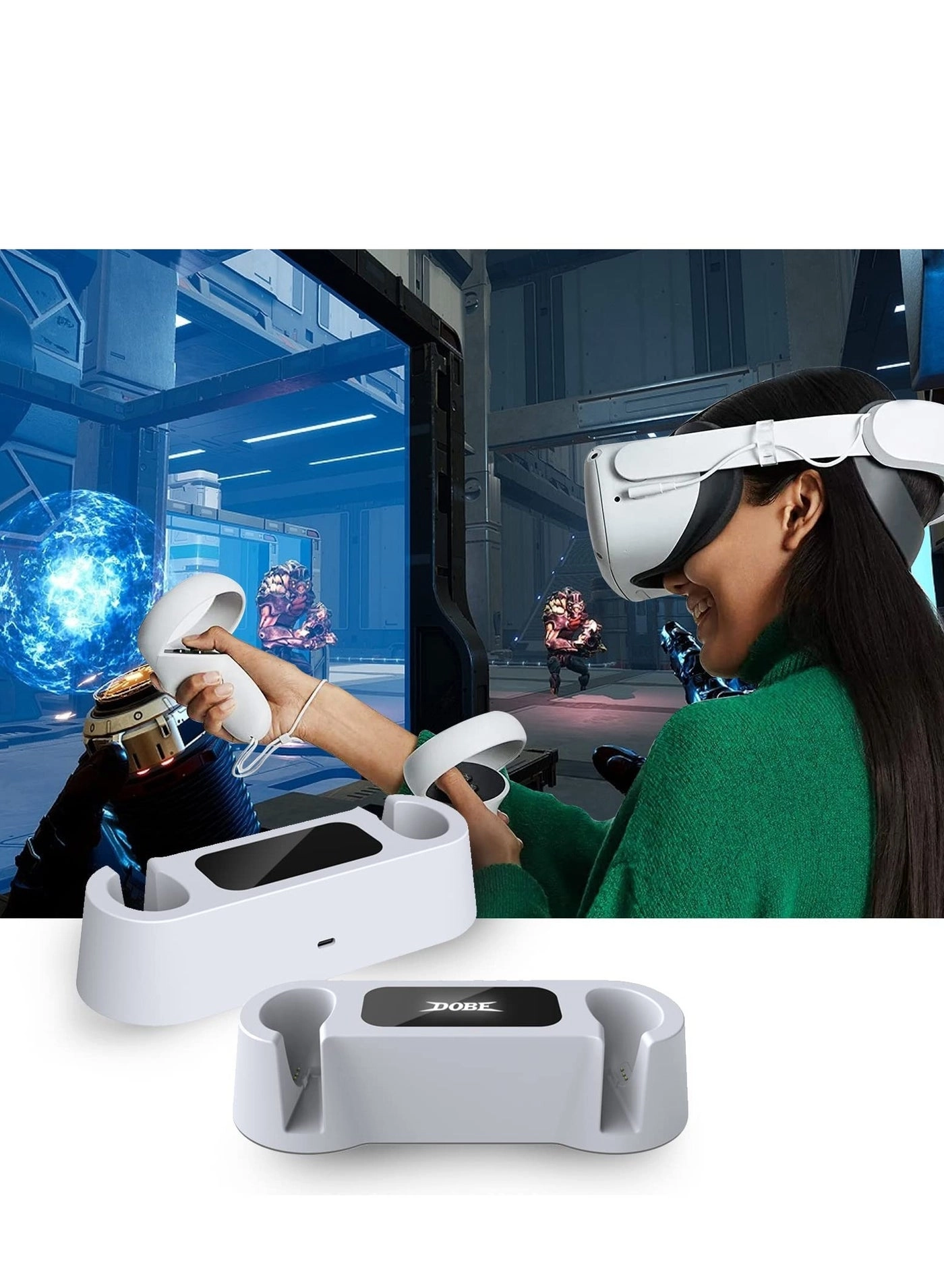 Charging Dock for Oculus Quest 2 Controllers - Fast Charging 2 Rechargeable Batteries Type-C Charging Cable Set