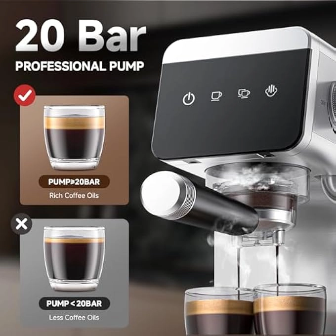 20 Bar Espresso Machine LCD Panel & Milk 1.3L