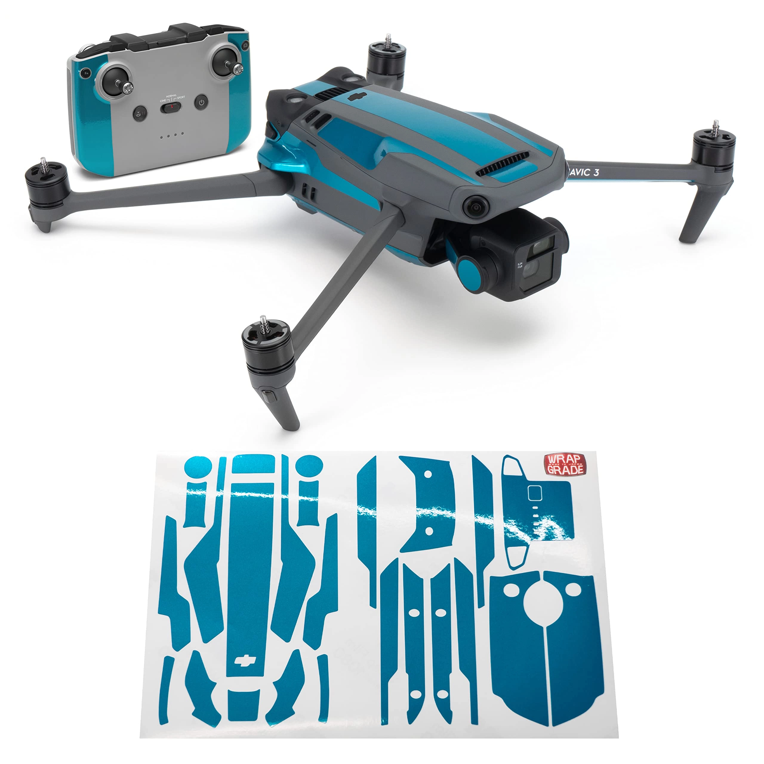 WRAPGRADE Partial Skin Stickers - for Mavic 3 / Mavic 3 Classic Caribbean Blue